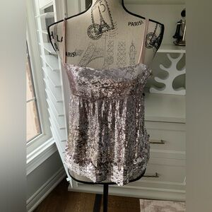 Y2K Vintage Early 2000’S MARCIANO BY GUESS Pink Baby Doll Sequin Top Size XS